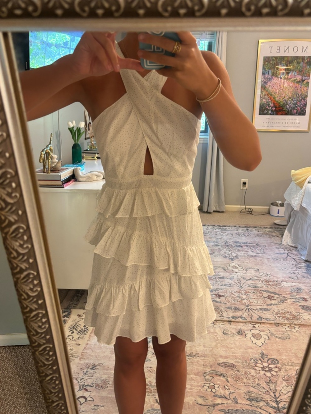 White Ruffled Halter Mini Dress